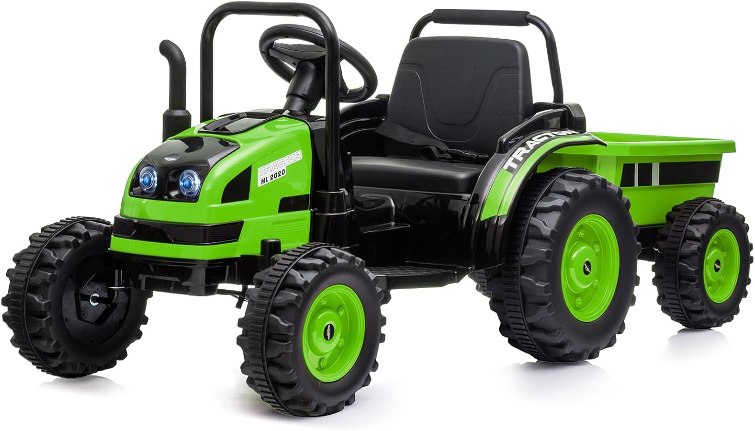 Ride On Car for Kids, Ride On Tractor with Trailer, 12V Battery Powered Electric Tractor with Remote Control, 35W Dual Motors, Music, USB, LED Lights, Audio, Safety Belt, Toys for Boys Girls