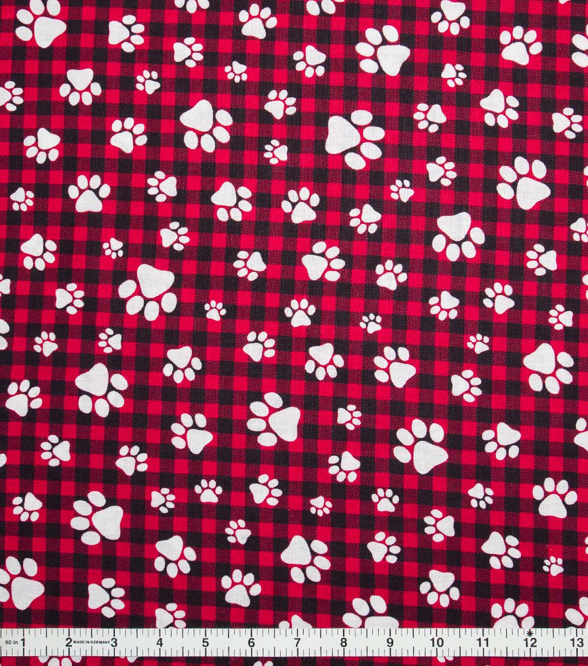 Novelty Cotton Fabric Paws on Buffalo Check