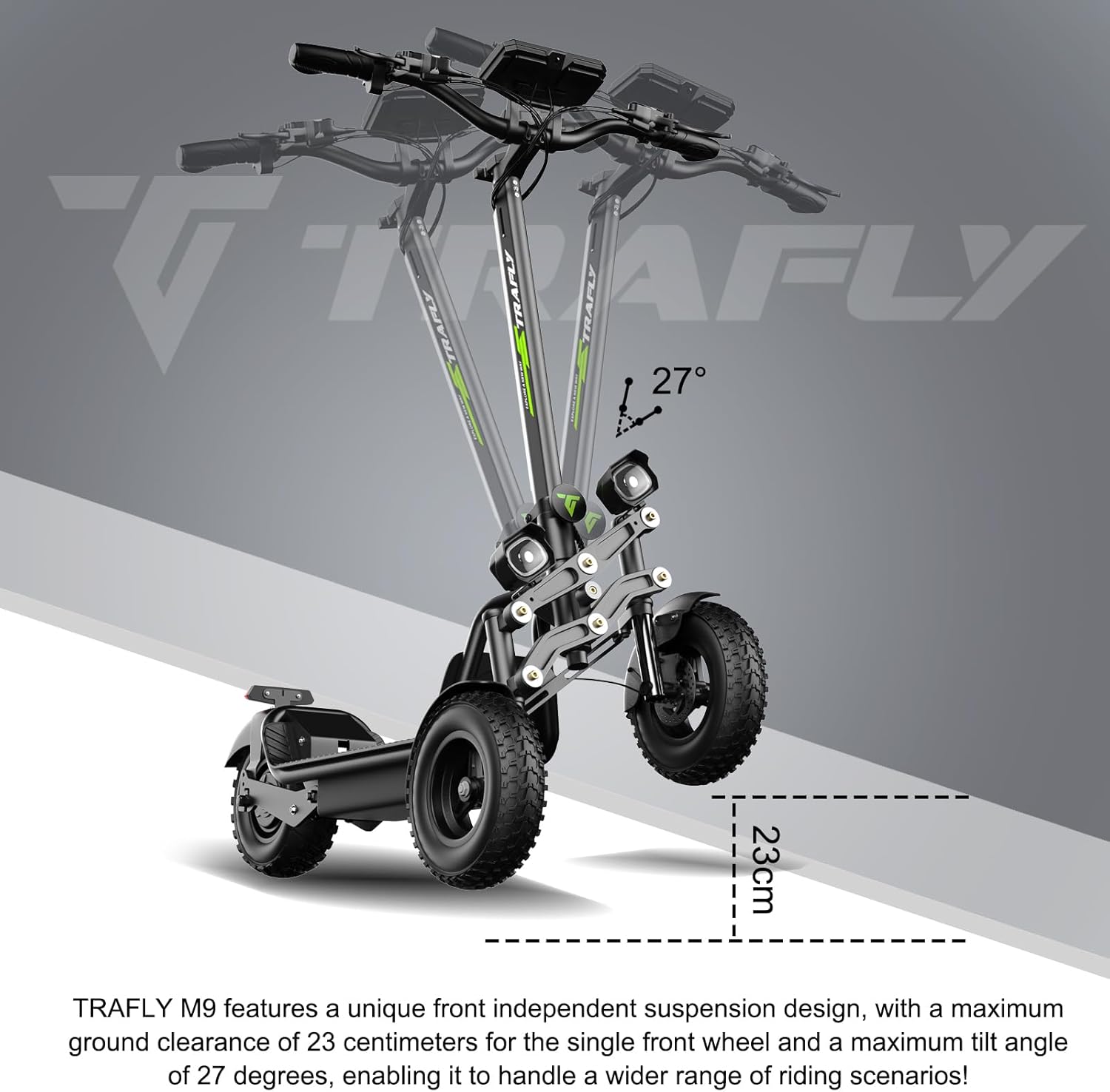 Folding Inverted Trike Electric Scooter for Adults, Daily Commuter, 1500W Peak, 25 Mph Top Speed, 47 Miles Long Range, 12