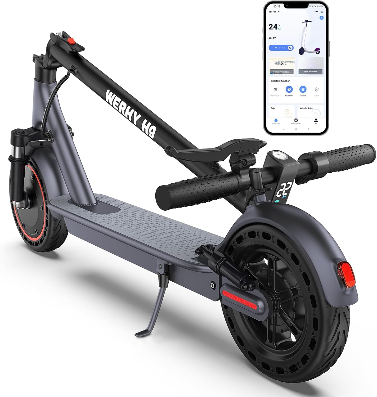 WERHY 10'' Electric Scooter with Dual Suspension, 500W Motor, Max 28Miles Ranges, Foldable E Scooter for Adults, Dual Braking