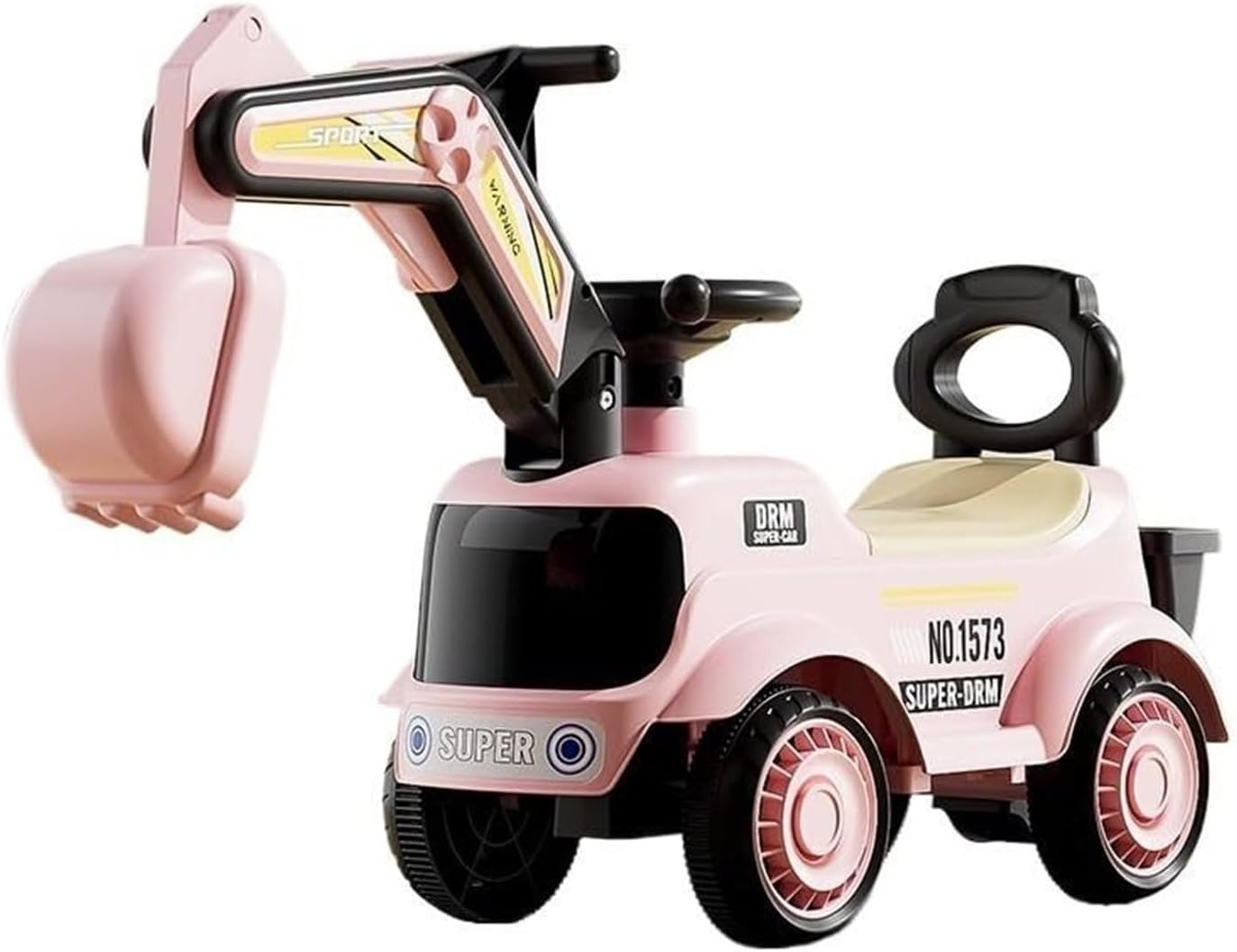 Wiggle Scooter Kids Construction Digger Ride On Push Car Under-seat Storage Anti-Rollover Device Toys for Boys Girls(Pink)