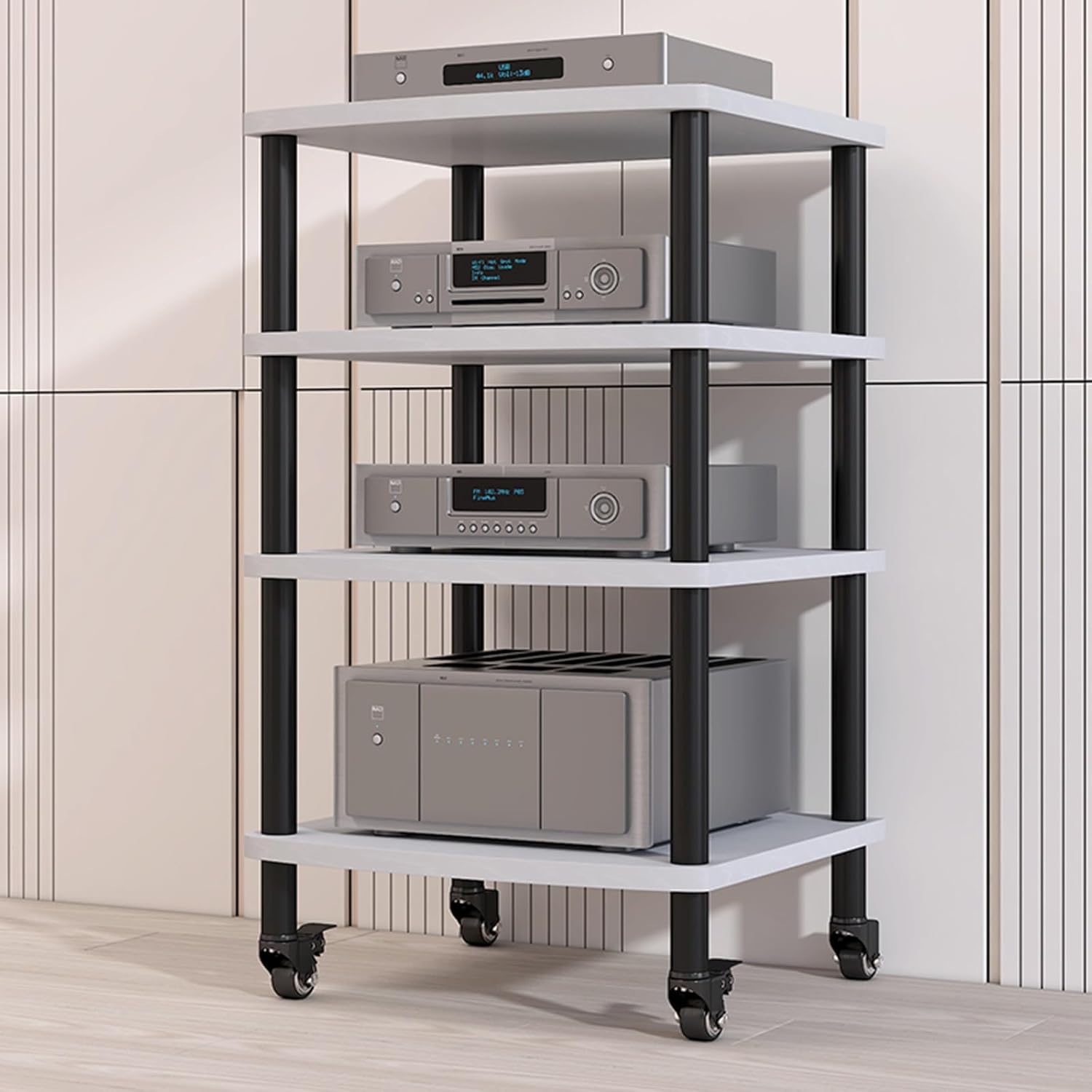 4-Tier AV Media Stand - Walnut Vinyl Record Player Shelf