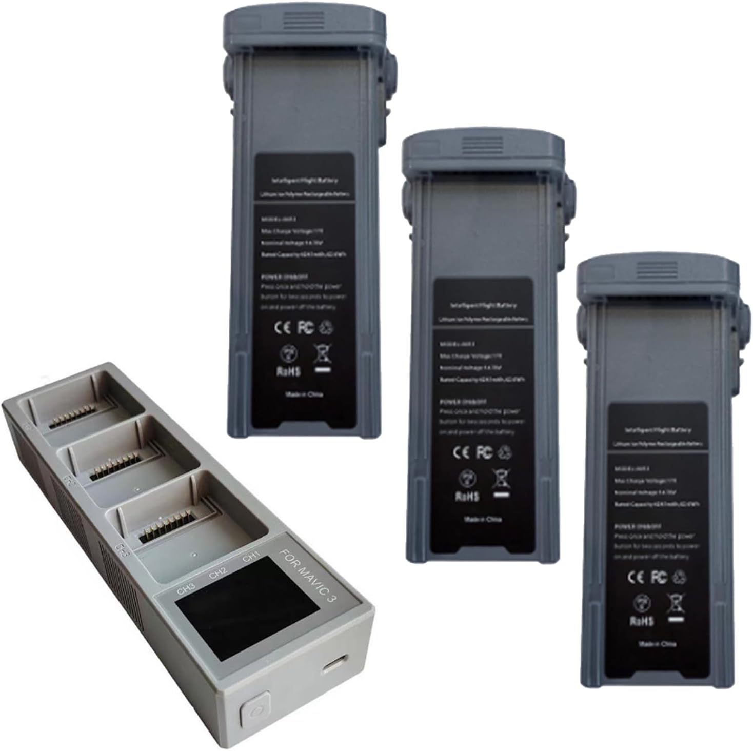 3-Pack for 3 Intelligent Battery(5000mAh) and 3-Channel Fast Charging Hub Compatible with DJI for 3/3 Cine/ 3 Pro / 3 pro Cine/ 3 E/ 3 Classic, Upgraded Charger Features an LCD Display