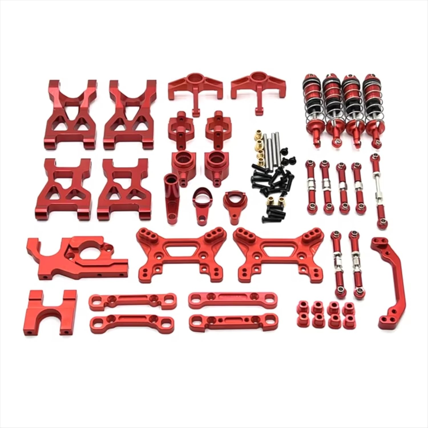 RC Upgrade Accessories for WLtoys 1/10 104072 Metal for Swing Arm Pull Rod Steering Cup Shock Absorber 13 Piece Kit RC Car Upgrade Parts Accessories(Red)