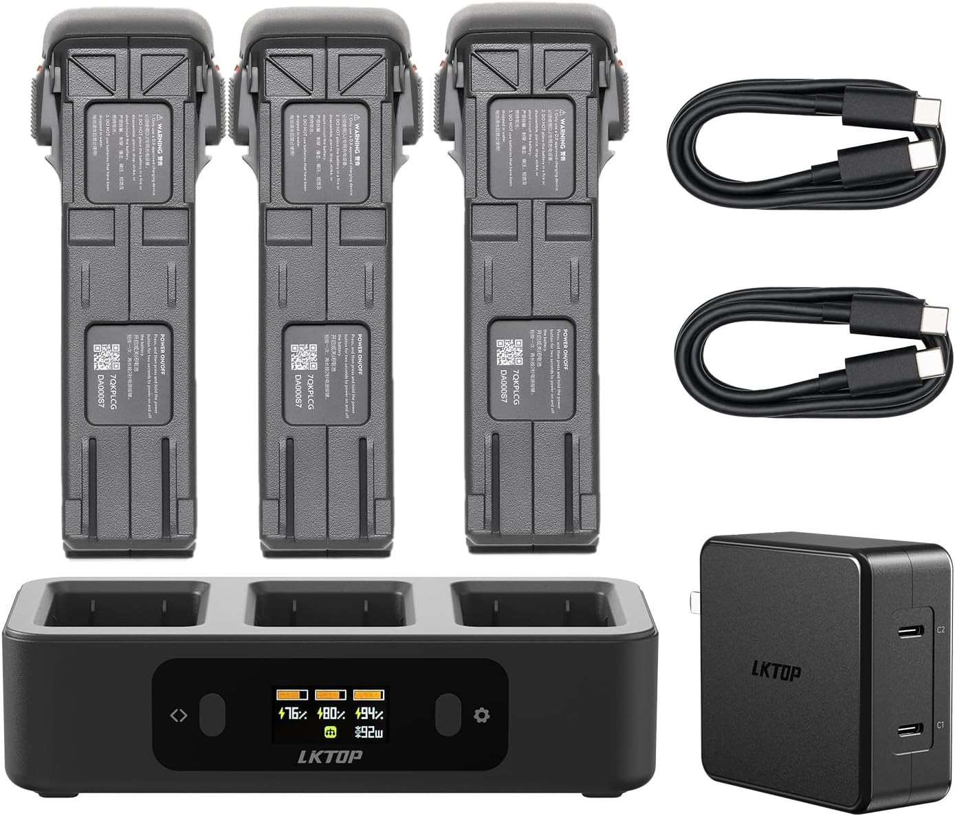 LKTOP 100W Avata 2 Battery Charging Hub Bundle, 3Pack Original Avata 2 Battery+1Pcs Hub+1Pcs 100W Fast Charger, Compatible with DJI Avata2 Drone, 2150mAh Flight 23min, Charge 3 batteries for 1hr 10min