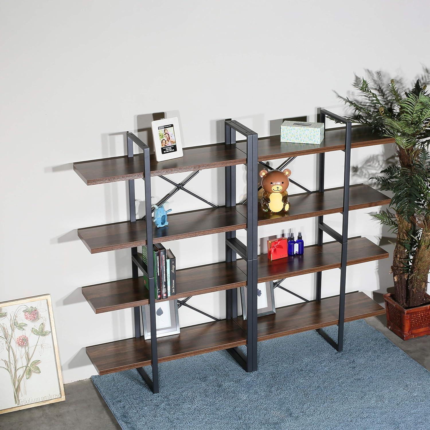 DAVEE Industrial Wood Etagere Bookcase with 8-Tier and 8-Open Wider Metal Frame