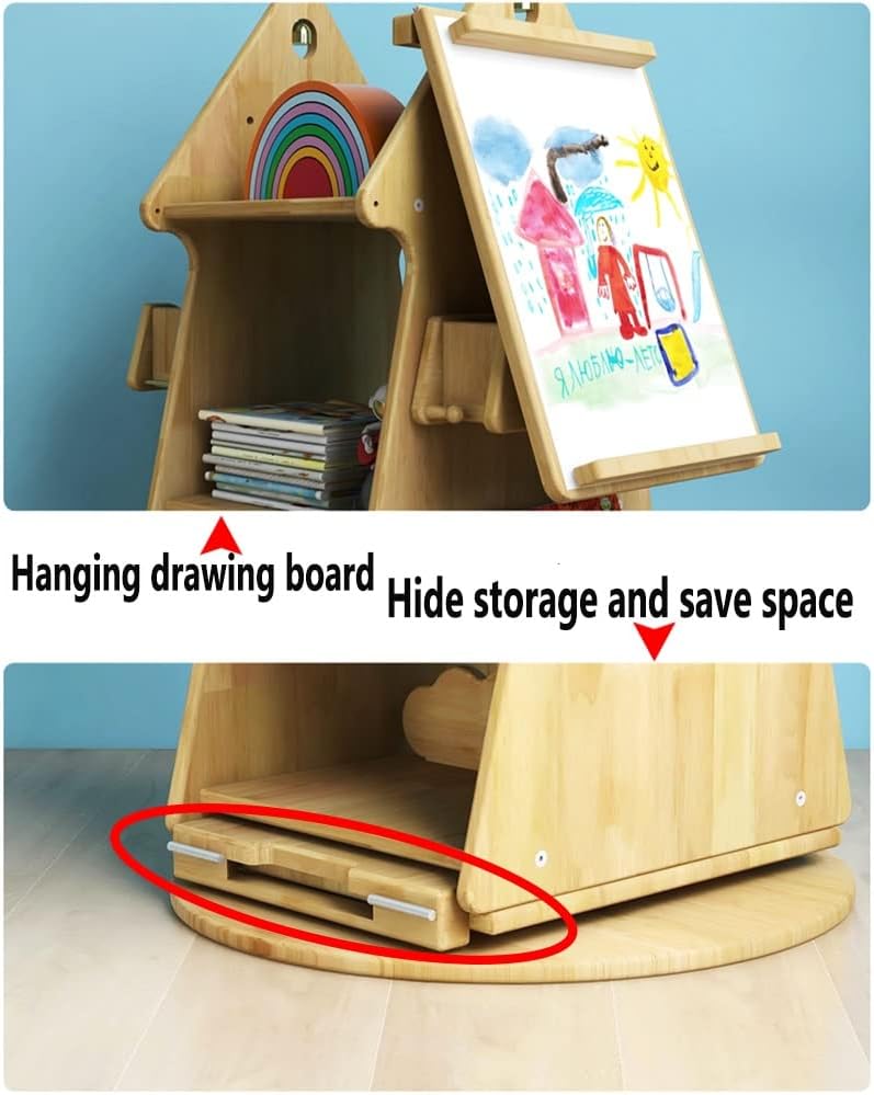 360 Degree Rotation Kids Bookshelf, Home Kindergarten Playground Tree Shaped Bookcase，Toy Book Display
