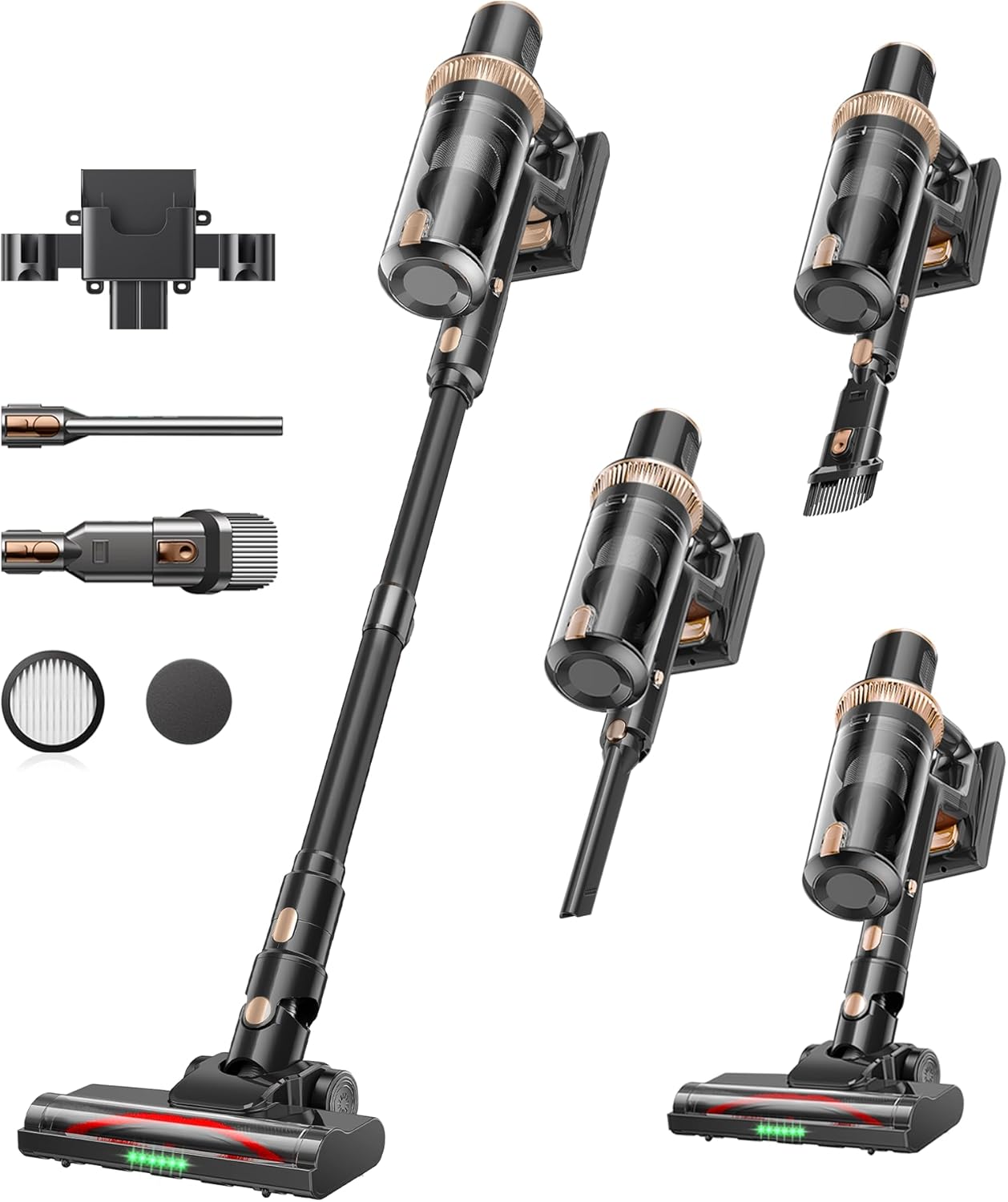 Cordless Vacuum Cleaner, 450W 48KPA 60Mins Vacuum Cleaners for Home,Anti-tangle Wireless Vacumm,Rechargeable Vacuum With Green Light,Powerful Stick Vacuum for Carpet/Hardwood Floors,Pet Hair,Black