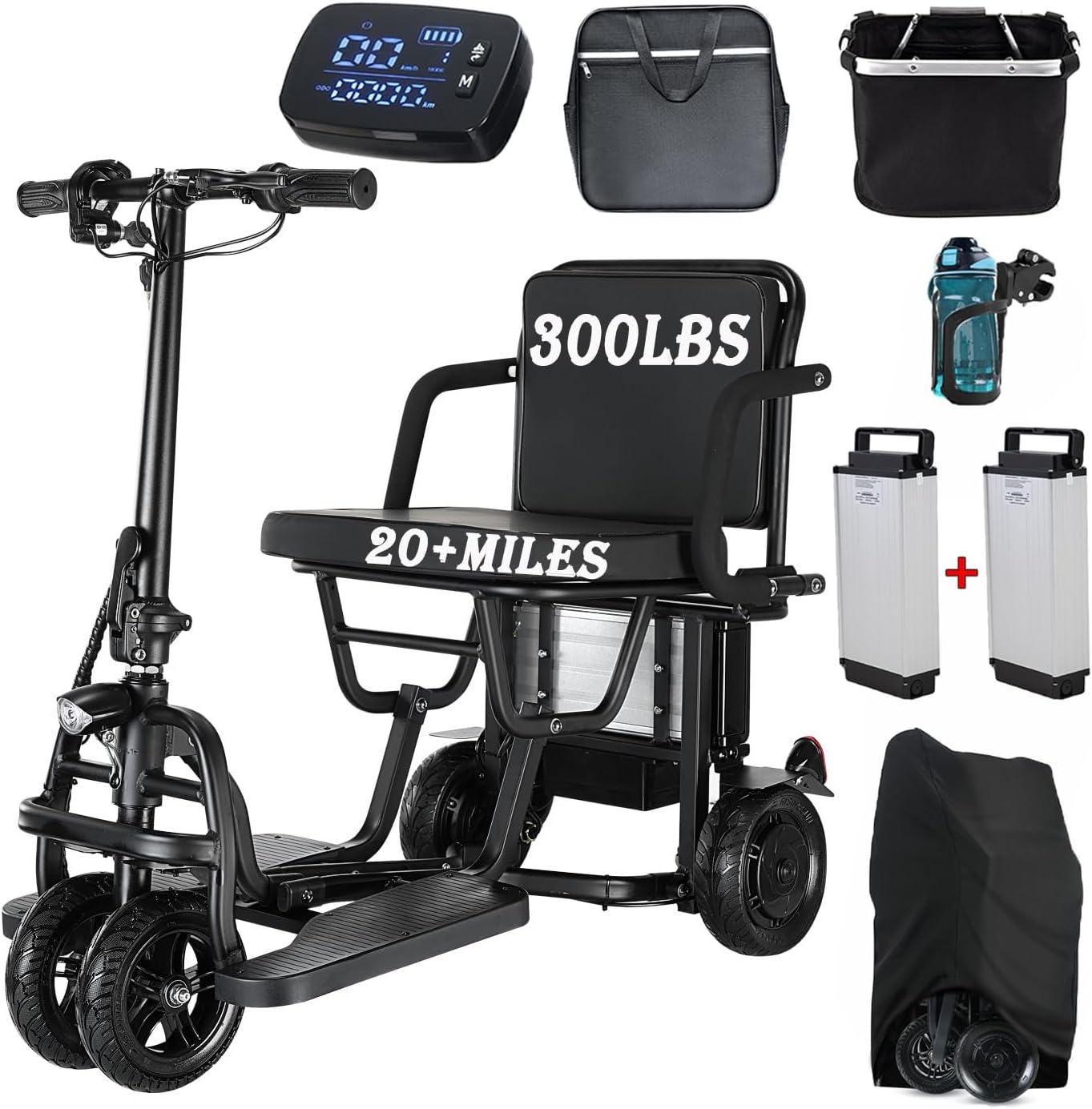 2026 New Folding Mobility Scooters for Adults, 9.32mph 4 Wheel Ultra Lightweight Travel Mobility Scooters, with 2 * 8AH Long-Range Lithium Battery, Foldable Portable Power Scooters for Seniors