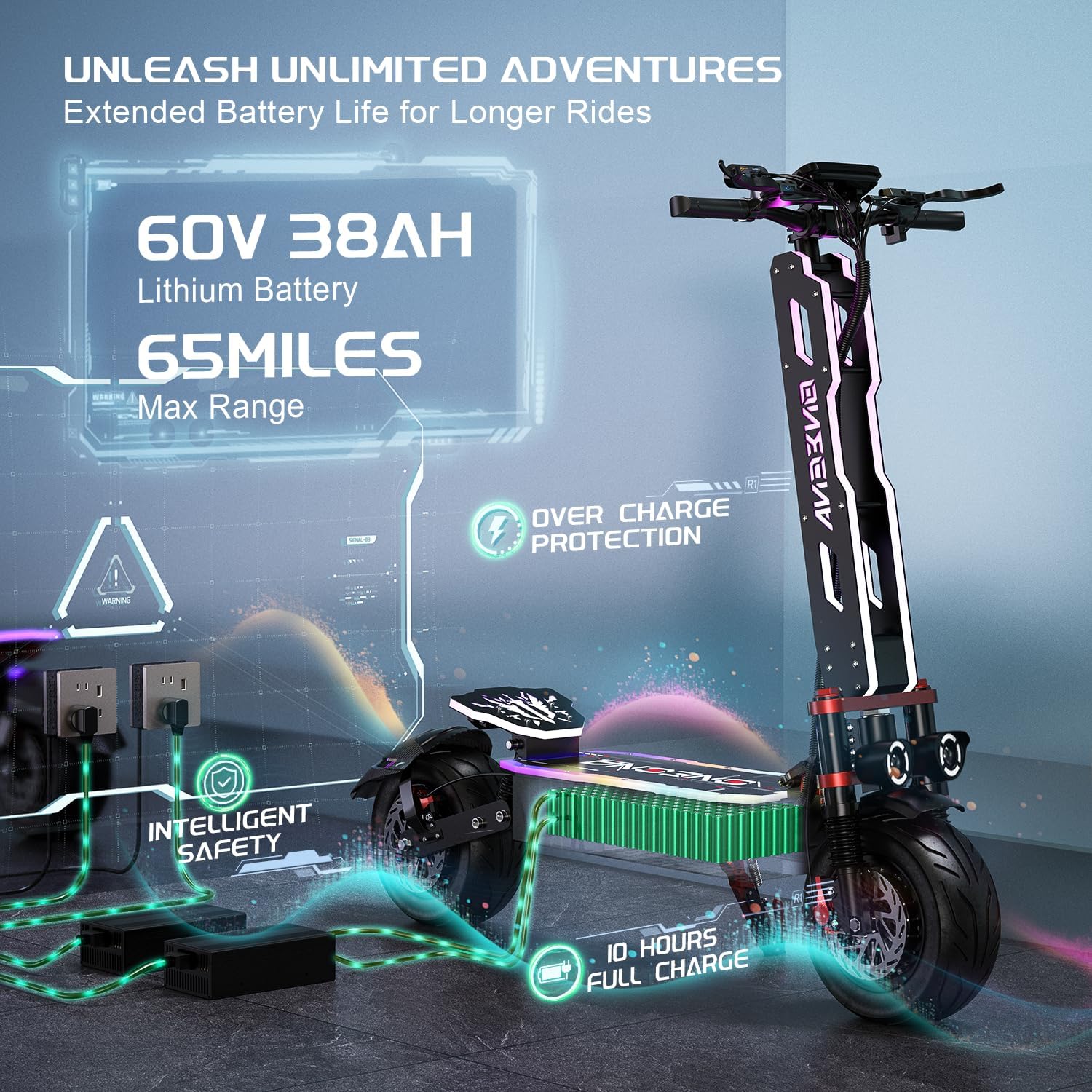 Electric Scooter for Adults, 5600W/7000w Dual Motors, Up to 50/55 MPH Max Speed with 60V 33Ah/38Ah Battery, Up to 50/55 MPH Max Speed, Large Display, 11