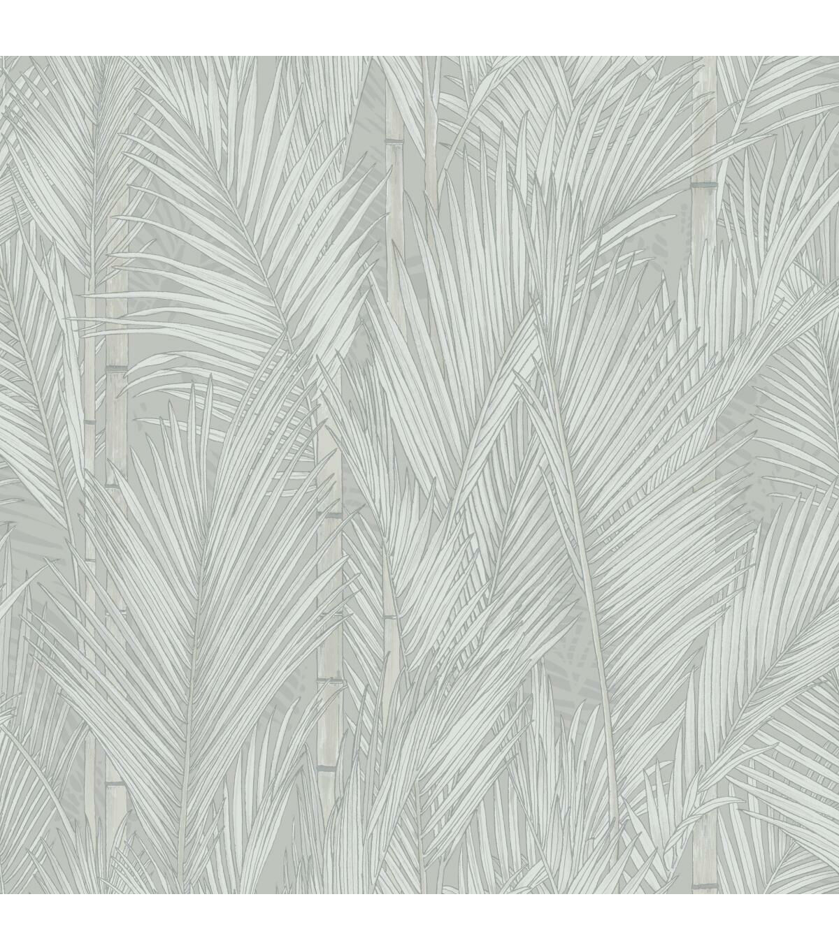 RoomMates 20.5 x 16.5 Gray Swaying Fronds Peel & Stick Wallpaper