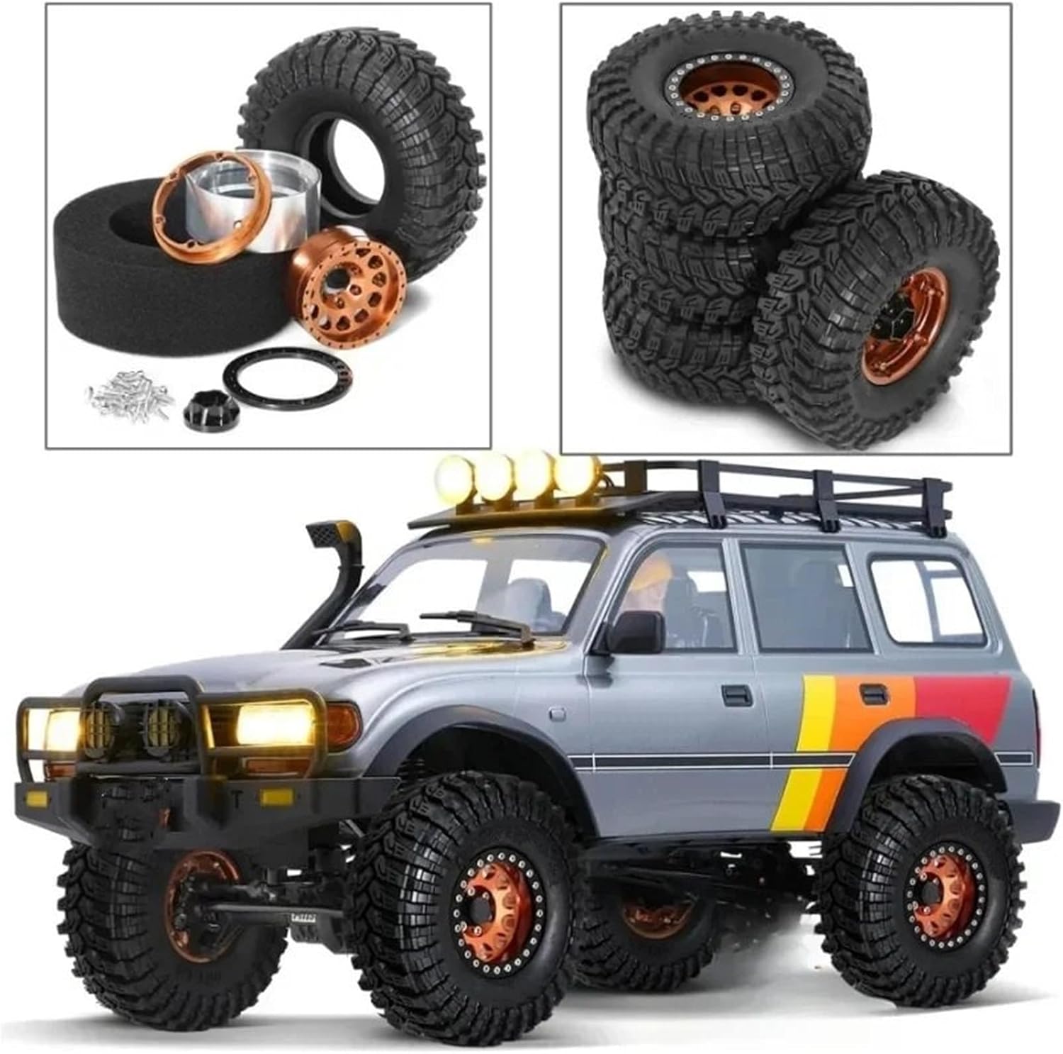 RC Repairs Models For Axial For SCX10 III CJ - 7 For Yikong 4083 For Huangbo 1/10 1.9 Beadlock Wheels With - 8.9mm Offset Tires RC Crawler Cars(Silver)