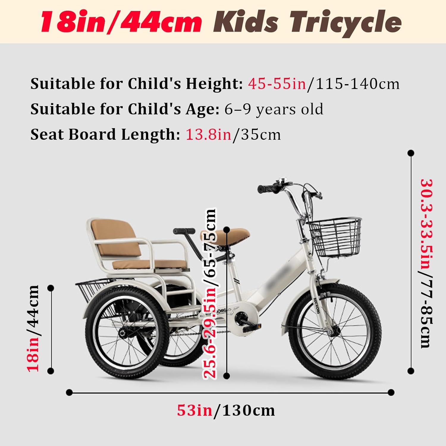 Dual-Brake Toddlers Kid Trike Bike, 14 16 18 Inch 3 Wheel Toddler Tricycle, Comfortable Toddler Ride On Toys Age 2-9, with Bell & Back Basket(Pink,18in/44cm)