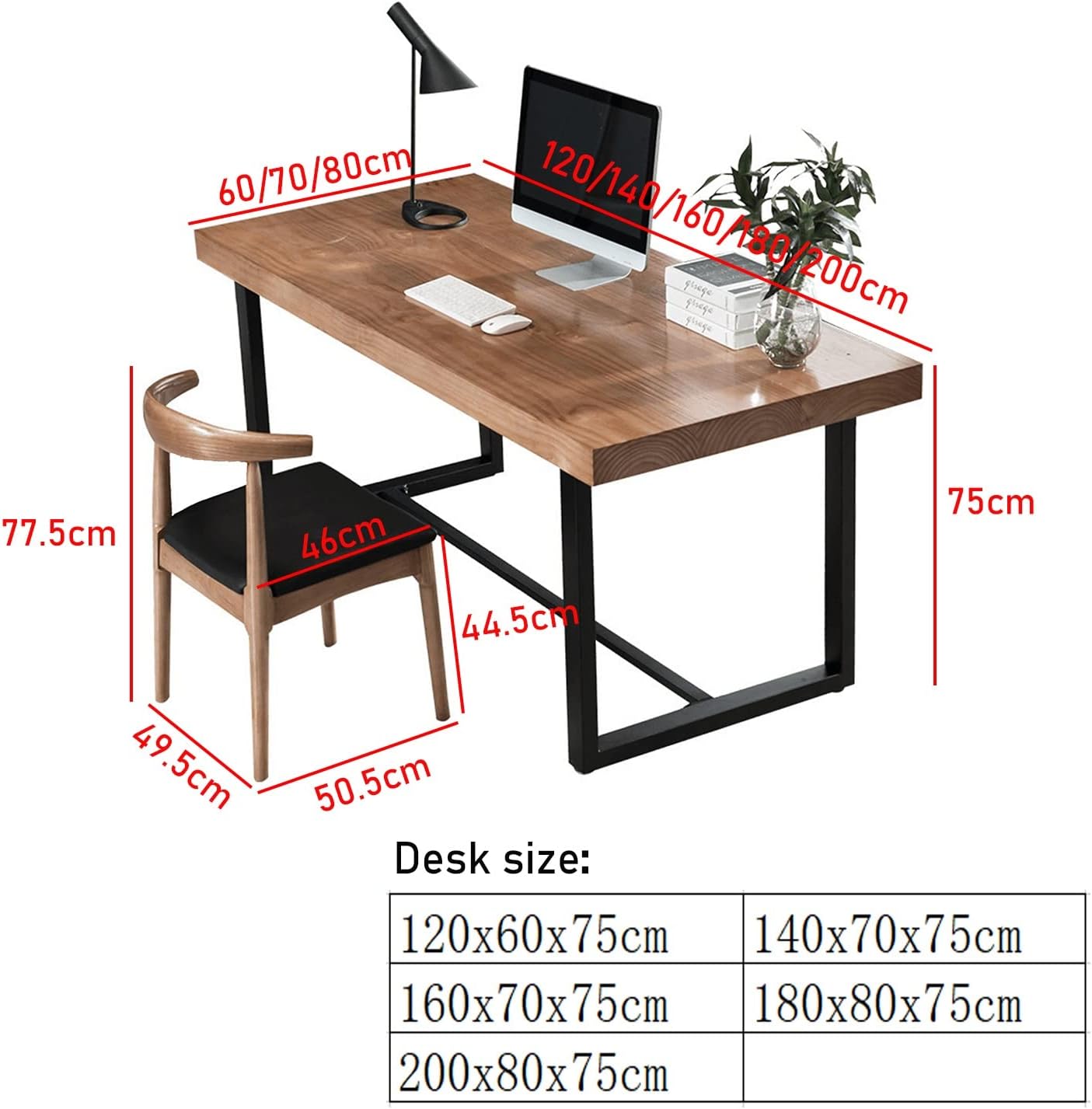 Office Desks Household Office Solid Wood Desk and Chair Set, Multi-Functional Computer Table Conference Table, with Stable Metal Legs, Easy to Assemble (180x80x75cm)