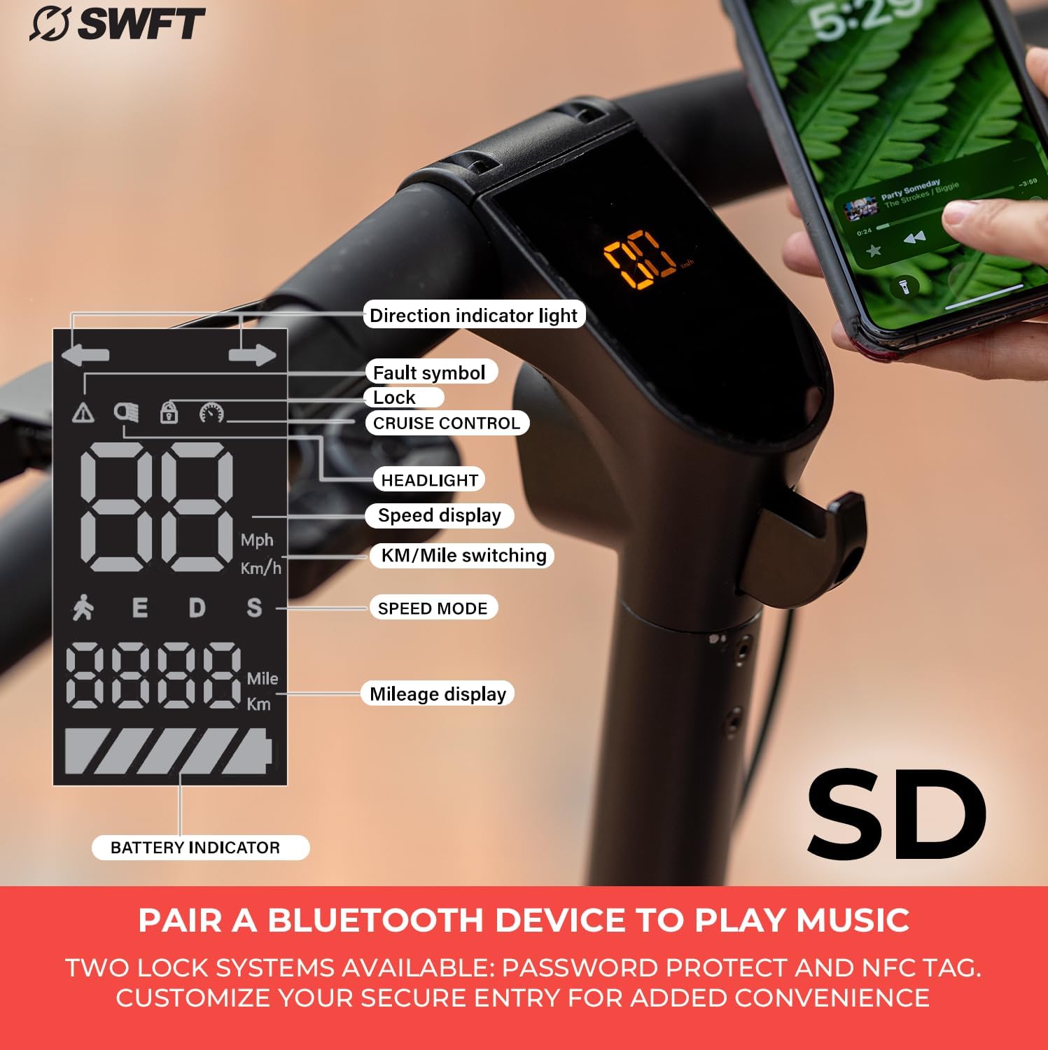 SWFT Electric Scooter | Compact Foldable Scooter, LCD Display, Fast Rechargeable Long-Lasting Battery, Reliable Motor, Durable Wheels, Bright Headlight, for Adults & Kids