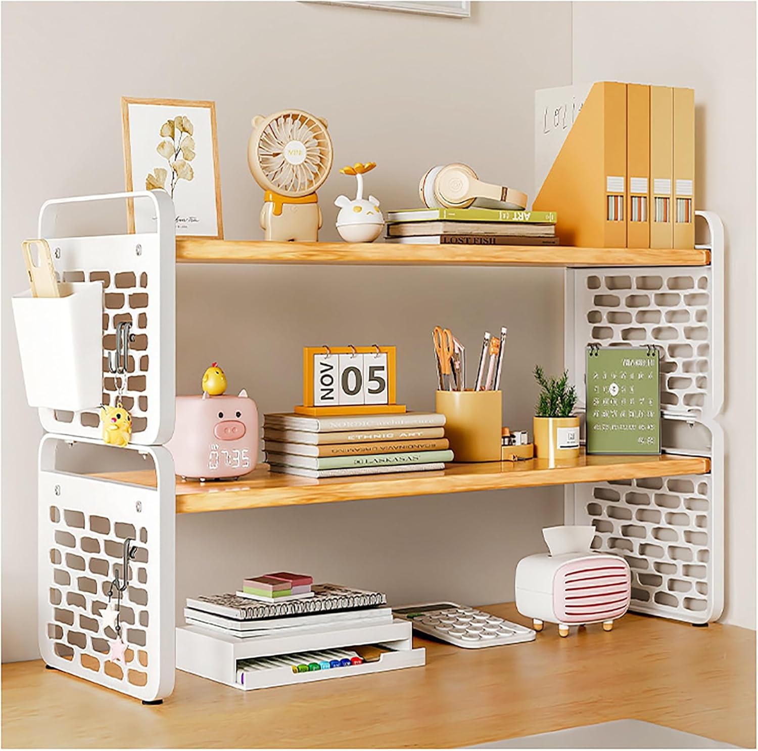 Adjustable Desk Bookshelf - Multipurpose Countertop Hutch Bookshelf, 1/2/3 Tier Desktop Bookshelf Storage Rack, Computer Desktop Bookcase, Countertop Storage Rack For Desk Display(White,2 tier)