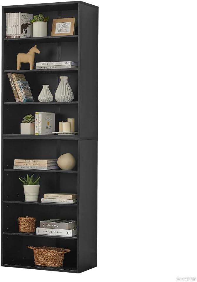 SOLAVERO 8-Tier Tall Bookcase, Open Display Bookshelf for Living Room, Extra Tall Book Shelves for Home Office, Bed Room, Floor Standing Wood Display Storage Cabinet, 71” Tall, Black