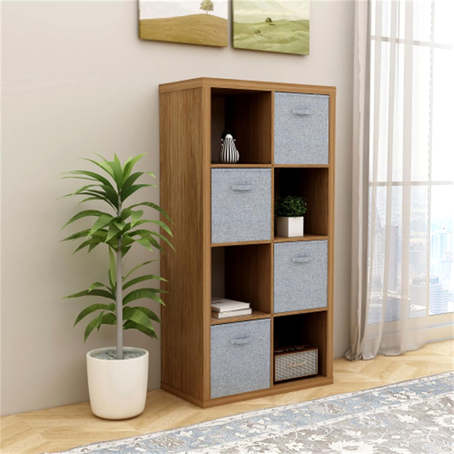 JTDISHINY Smart Cube 8-Cube Organizer Storage with Opened Back Shelves,2 X 4 Cube Bookcase Book Shleves for Home, Office,Walnut Color