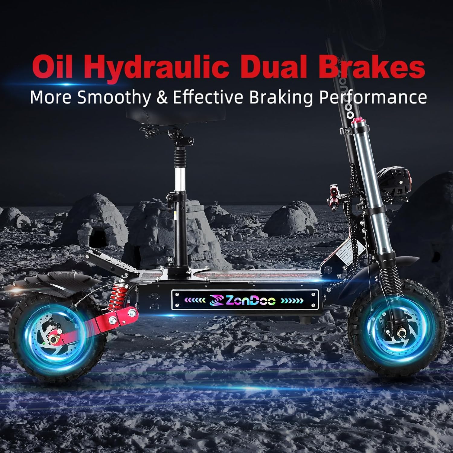 ZonDoo ZO03/ZO03 Plus Electric Scooter Adults 50/55MPH Fast 5600W/6000W Dual Motors 50/60 Miles Long Range Off RoadTires Oil Hydraulic Brake Dual Suspension All Terrain Sports Escooter wtih Seat