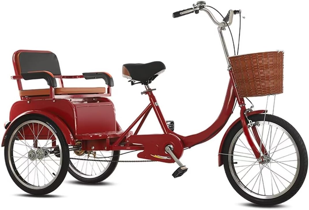 Adult Tricycle 3 Wheels 20 inch,Large Pedal Tricycle with Hidden Storage Box,Elderly Trike Bike with Sensitive Brakes,Dual seat Tandem Trike