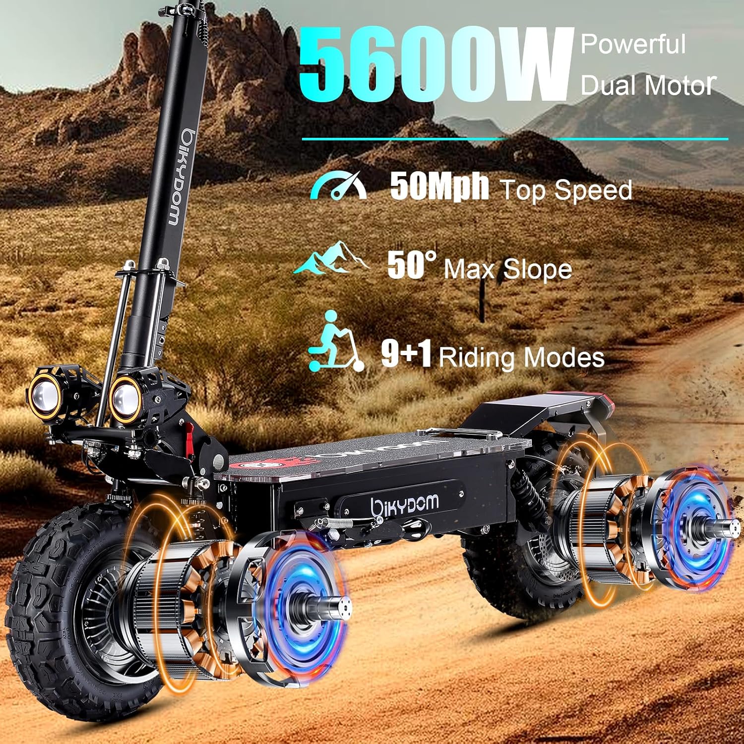 Fast Electric Scooter Adults, 1200W/5600W Off Road E Scooter, 35/50 Miles Long Range, 35/50 MPH Top Speed, 10/11