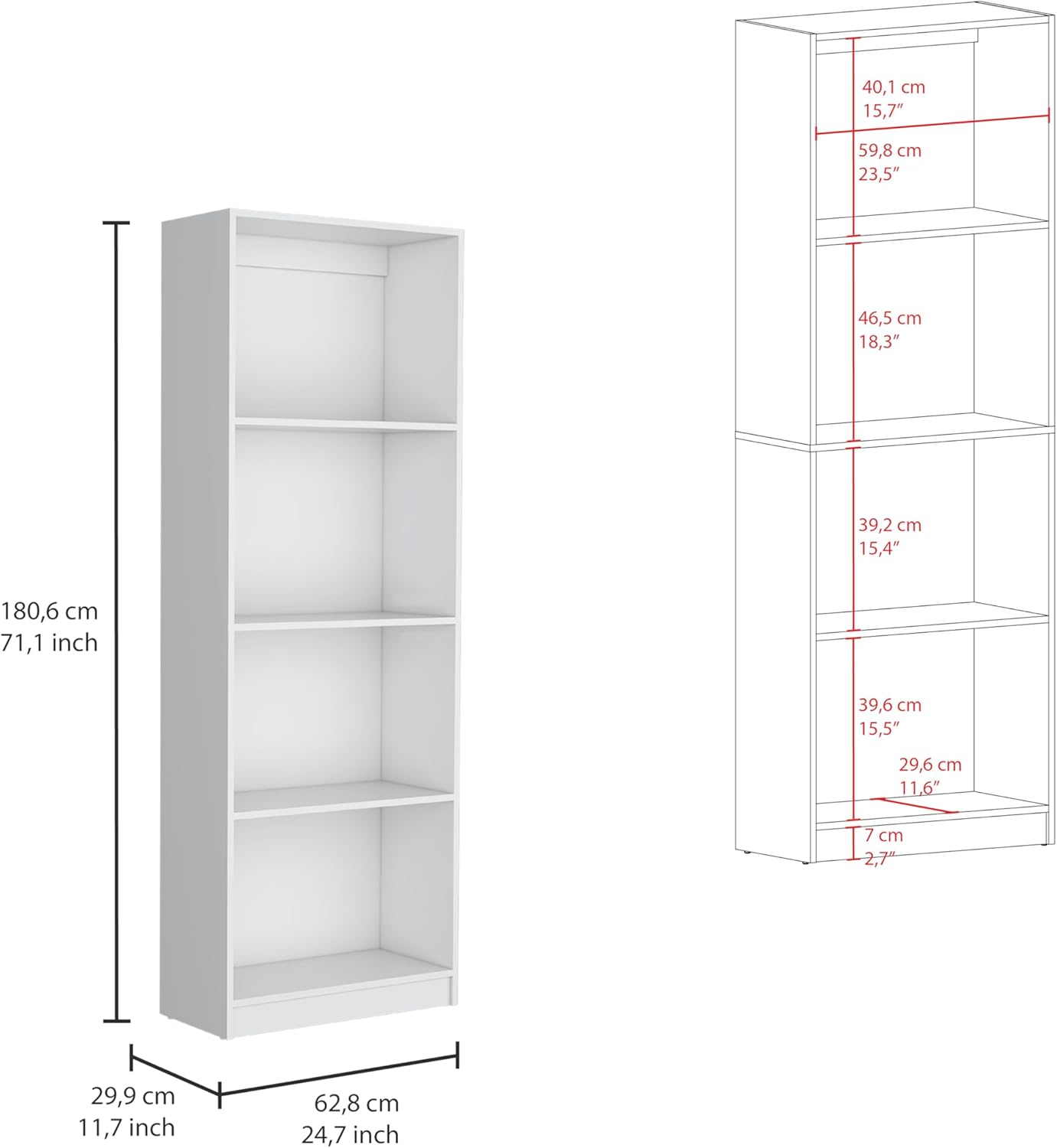 Tuhome Kenyon Tall 5-Shelf Wide Bookcase Set of 2 White
