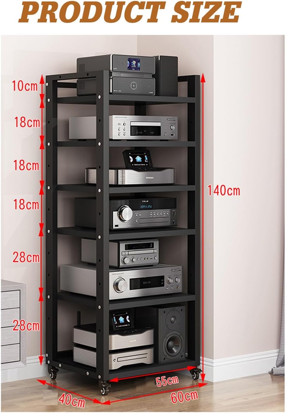 AV Media Stand Corner Stand Entertainment Stereo Component Storage Rack With 6-Tier Adjustable Wooden Stand For DVD Player