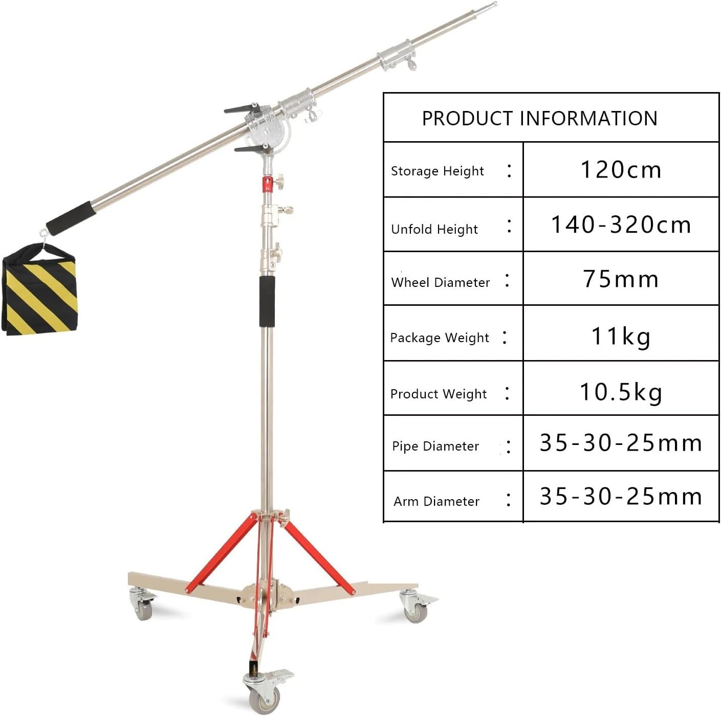320cm studio heavy duty photography professional film and television full metal lighting stand with cantilever and wheels