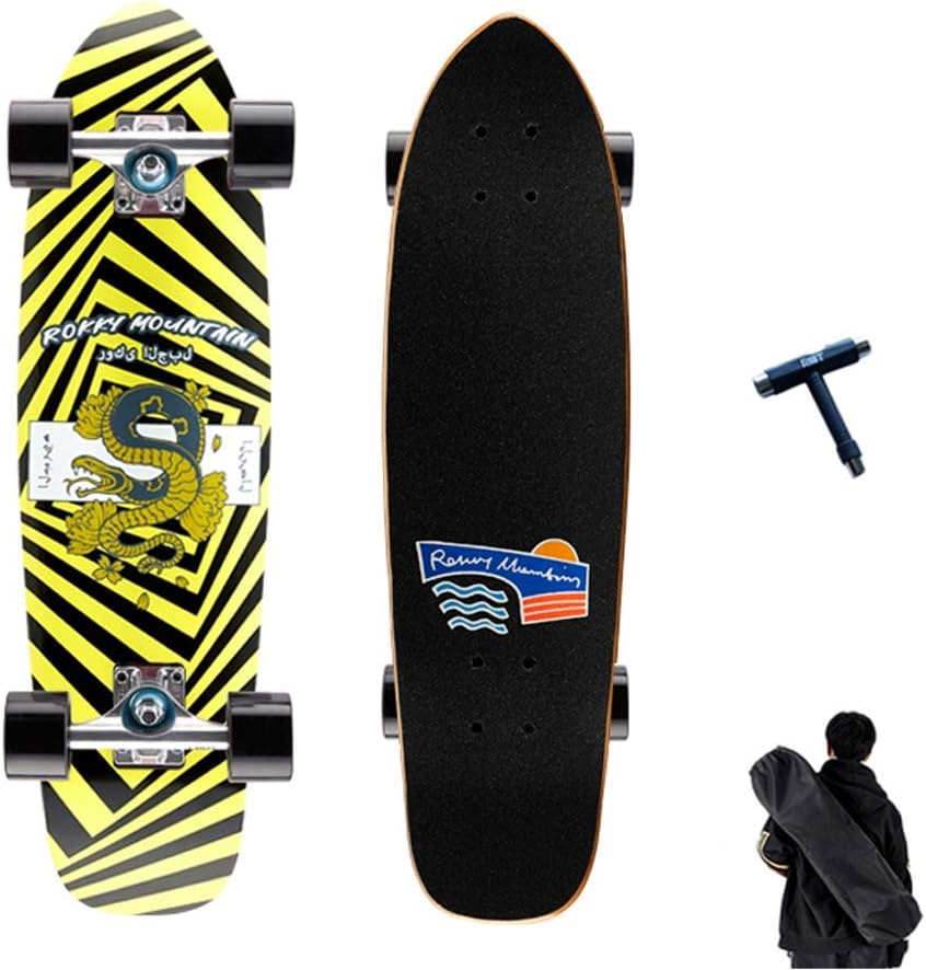 Skateboard 73×20cm Complete Pro Skateboard Deck Double Kick 7 Layer Canadian Maple Wood Adult Tricks Skate Board for Teens Adults Beginners Girls Boys Kids (B)