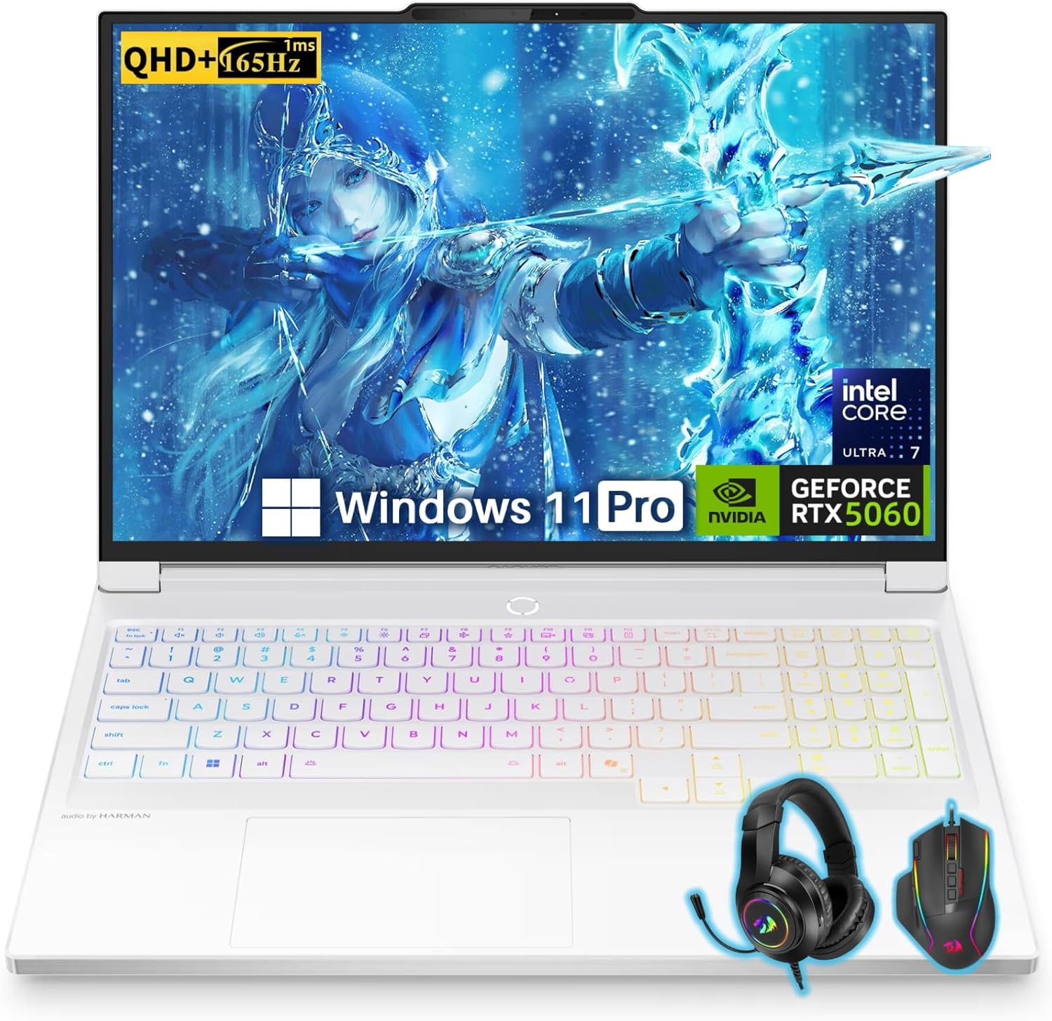 Lenovo Legion 7i Gaming Laptop, NVIDIA RTX 5060, 16 inch 2.5K 1ms 165Hz OLED Display, Intel Core Ultra 7 255HX, 64 GB DDR5, 8 TB SSD, Wi-Fi 7, RGB Keyboard, Windows 11 Pro, Accessories, Glacier White