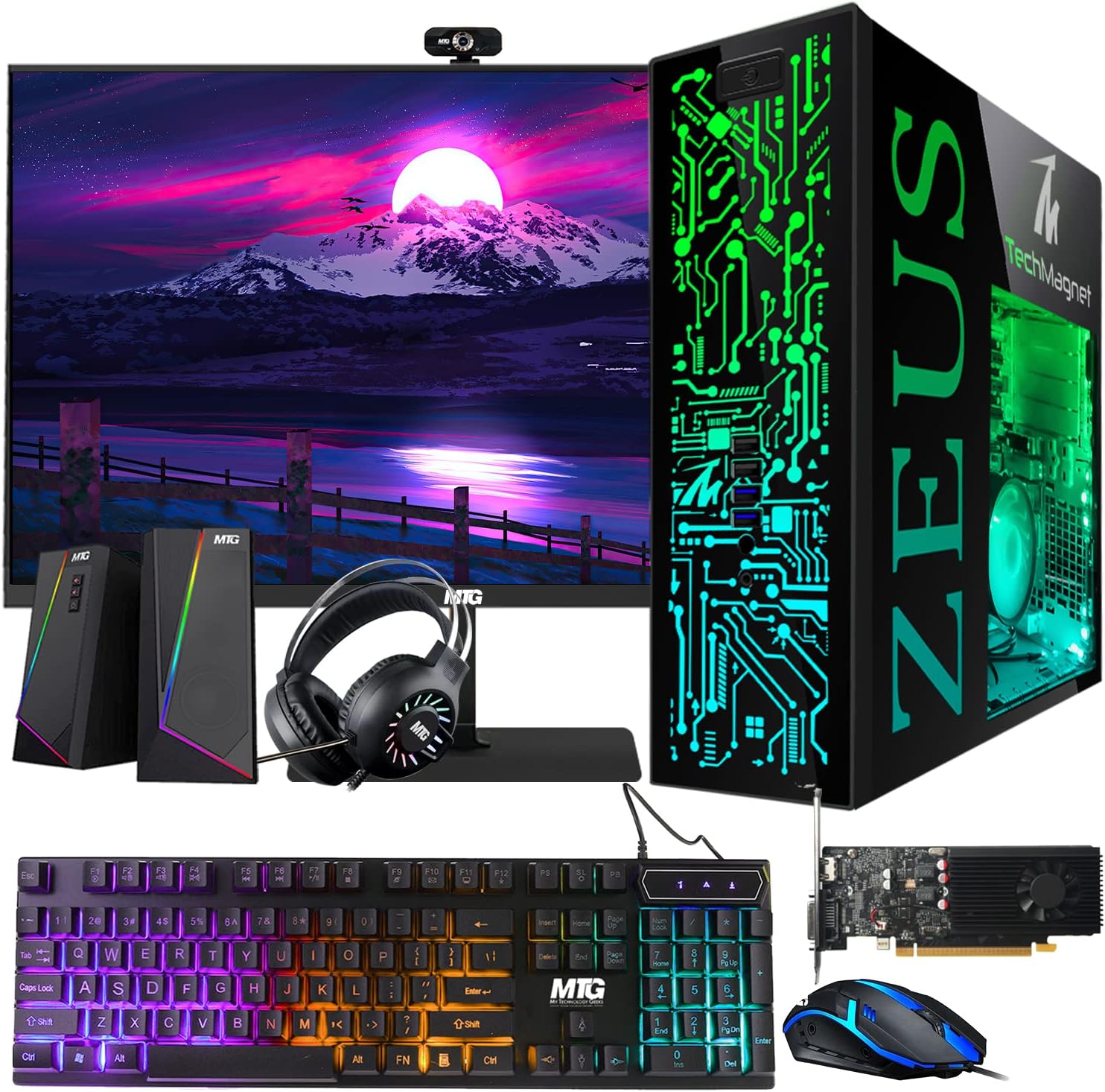 TechMagnet Gaming Desktop PC, Intel i7 6th Gen, Zeus Pro 6, GT 1030, 32GB RAM ARGB, 1TB SSD + 4TB HDD, 27 Inch 75hz Gaming Monitor, RGB Front Panel 385 Patterns, RGB Kit, Windows 11 (Renewed)