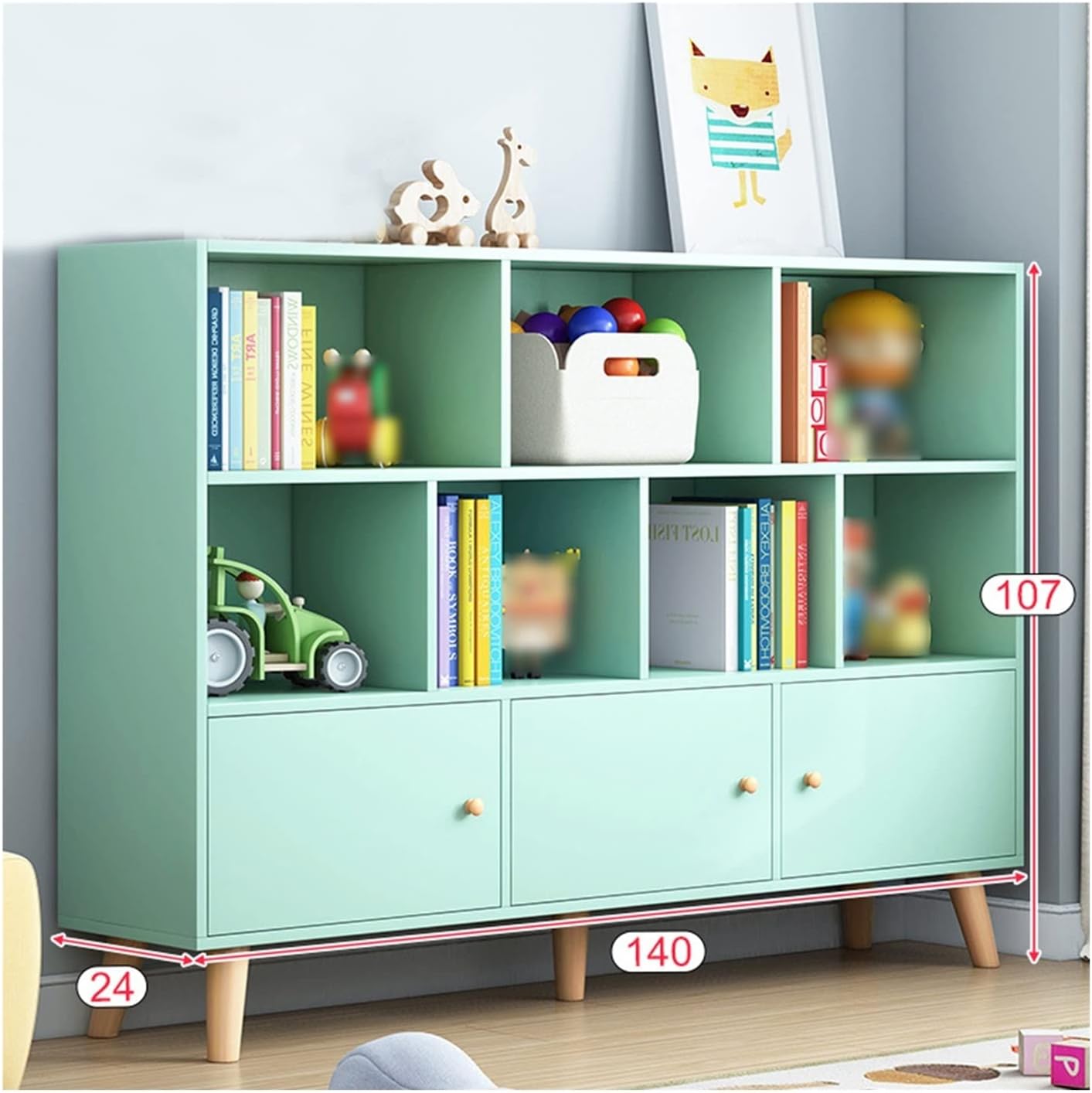 LXBAMKEA Child Storage Rack, Kids Bookcase Painted Book Shelf, Large Floor Display Cabinet for Nursery Kindergarten Playroom Child's Bedroom Kindergarten, Large Capacity