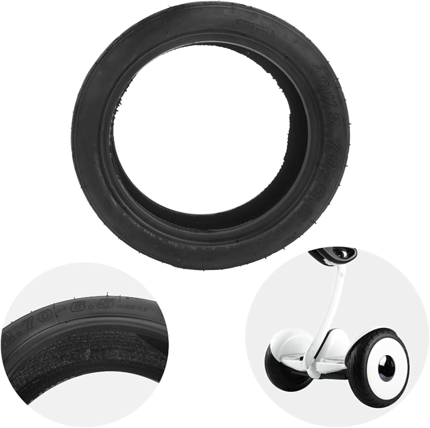 Electric Scooter Tire 10x2.70-6.5 Tubeless Tire 10 Inch Vacuum Outer Rubber Wheel Replacement Explosion-Proof Solid Rubber Tires for Balance Scooter,1pcs