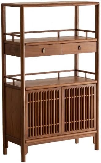 GSOUL Indoor Bookcase Organizer Chinese Style Wooden Bookshelf Tea Room Tea Set Rack Book Display Cabinet Storage Cabinet Independent Bookshelf