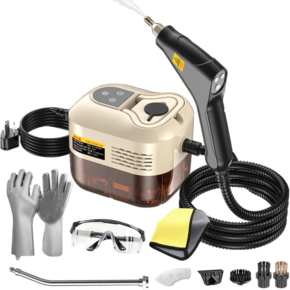2500w Handheld High-Temperature Pressurized Steam Cleaner, 6-Speed Portable Steamer, 10s Fast Heating, 1.2L Water Tank, for Cleaning Auto Detailing, Furniture, Kitchen, Grout, Floor,Tile (Beige)