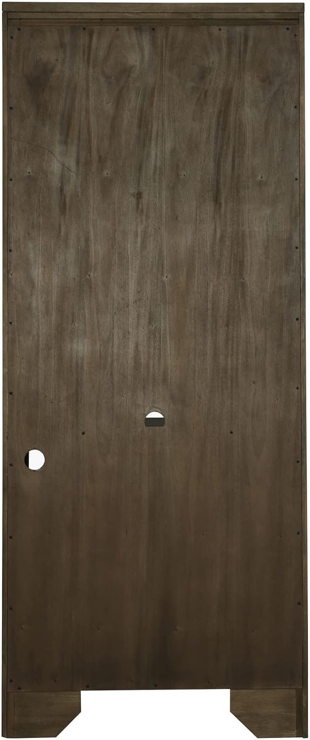 Benjara BM280385 78 in. Tia 5 Tier Rubberwood Bookcase with 3 Adjustable Shelves Oak Brown