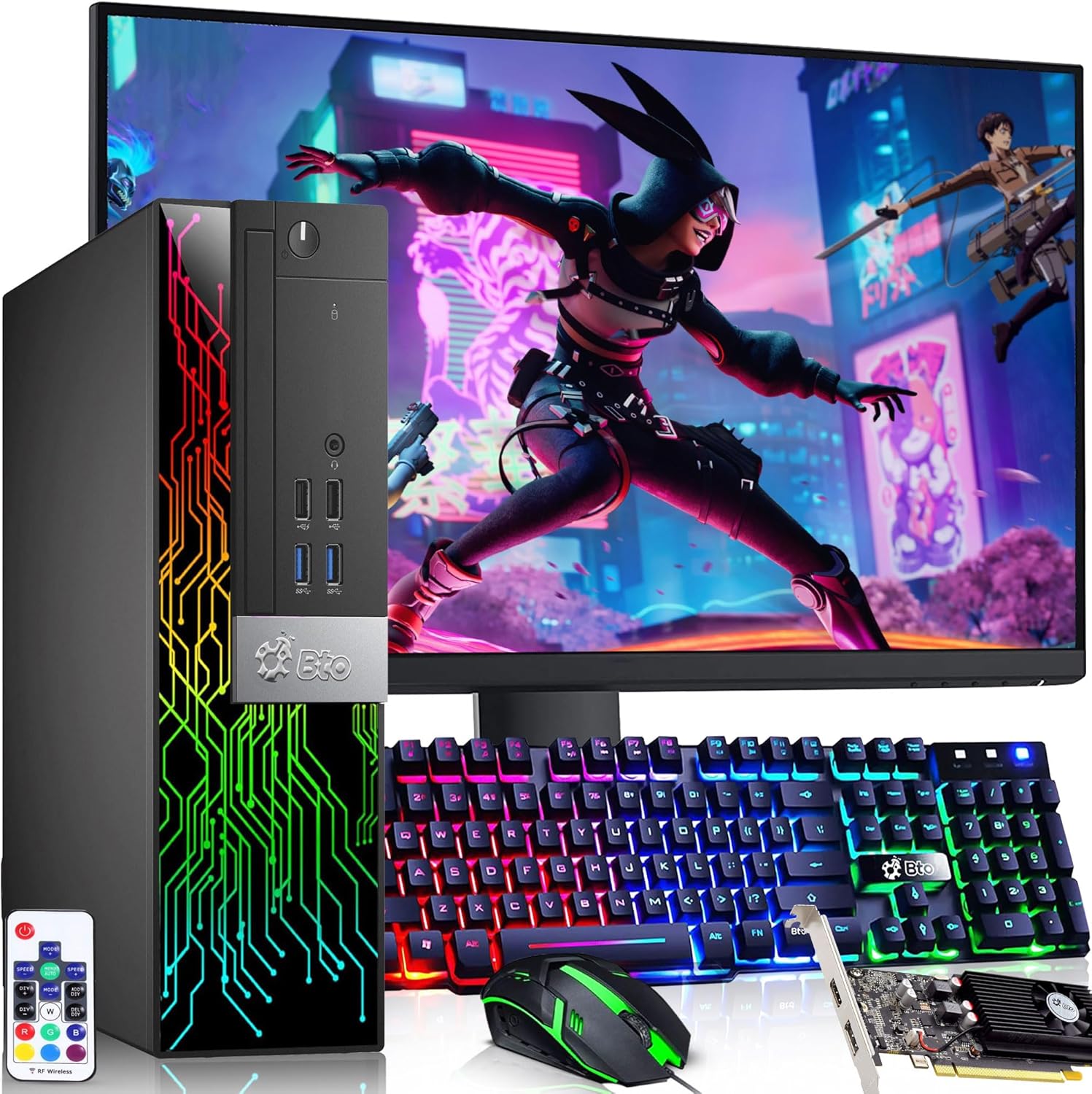 BTO Gaming Desktop Computer - Intel Core i7-6th Gen - 16GB DDR4 RAM - 512GB SSD - GeForce GT 1030-24” Monitor - RGB Keyboard & Mouse - WiFi - Gaming PC - Windows 11 Pro (Renewed)