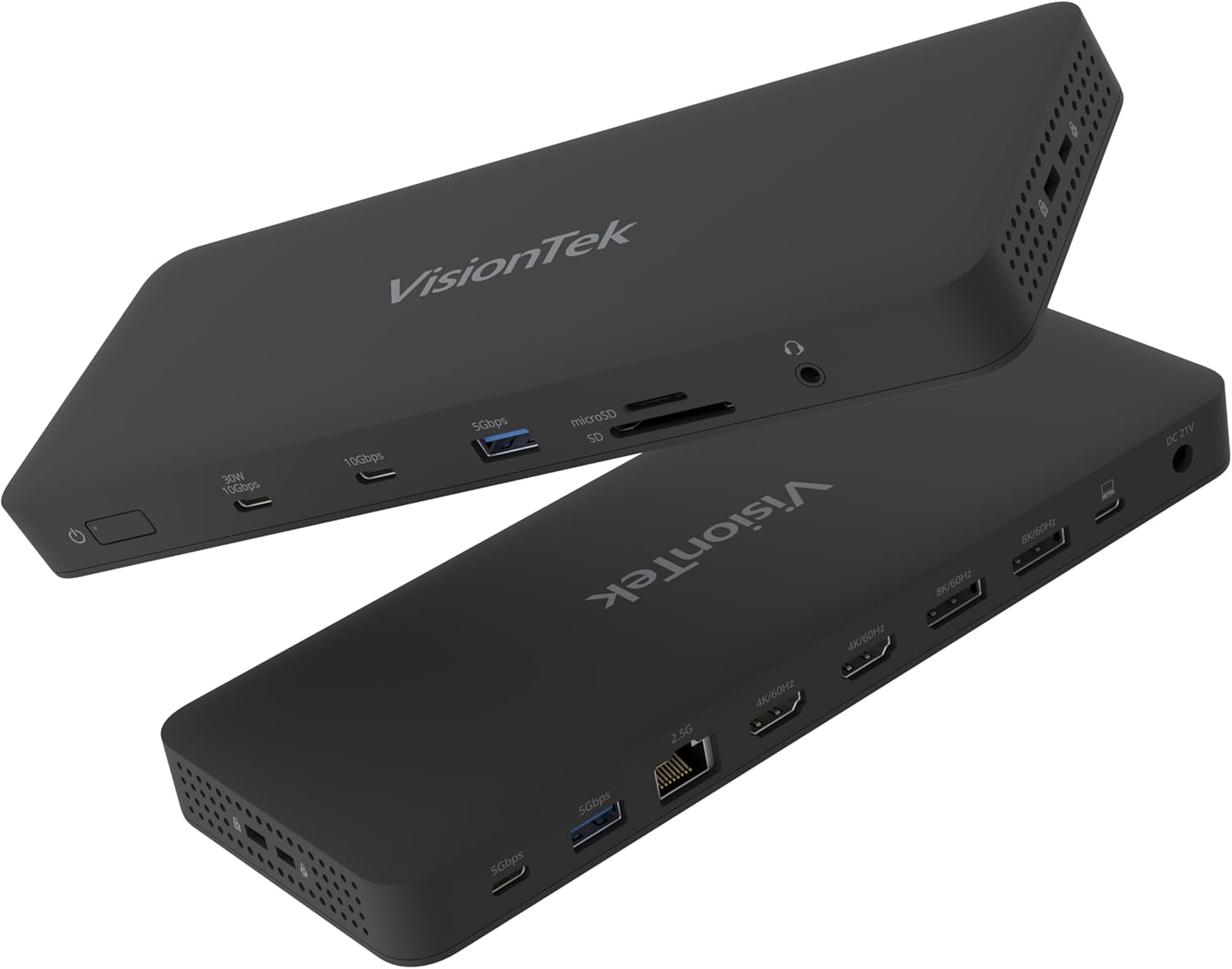 VisionTek VT8100DL Four Display Docking Station for Windows, MacOS, ChromeOS, Connect with USB-C, Thunderbolt 5/4/3, 100W Laptop Charging, 4K Displays, 2X HDMI, 2X DisplayPort, USB-A, USB-C, SD Reader