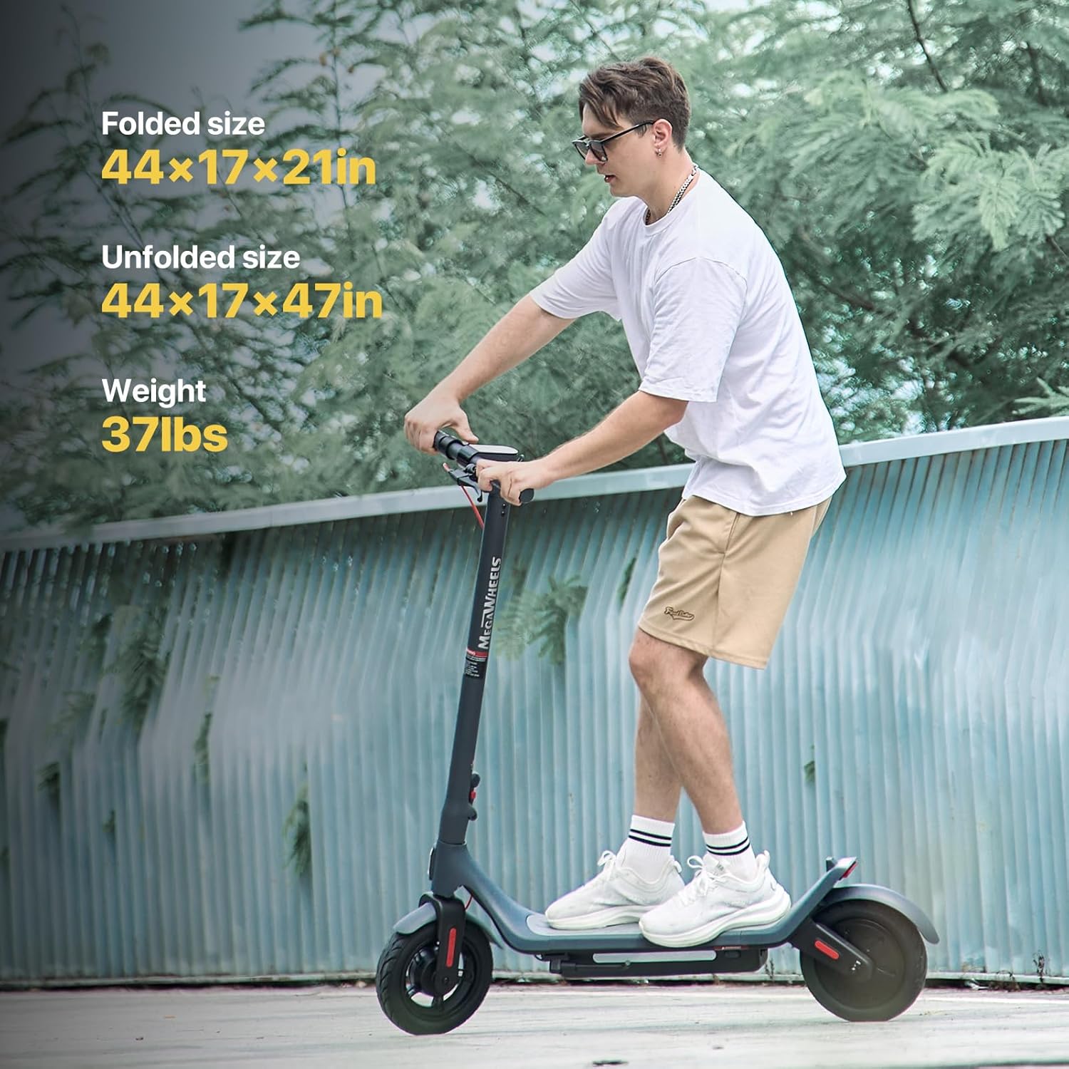 MEGAWHEELS Electric Scooter,Electric Scooter Adults Long Range 31 Miles,500W Motor,10in Pneumatic Tires,E Scooter with Smart APP Control for Commuting, Outdoor, Short Travel UL2272