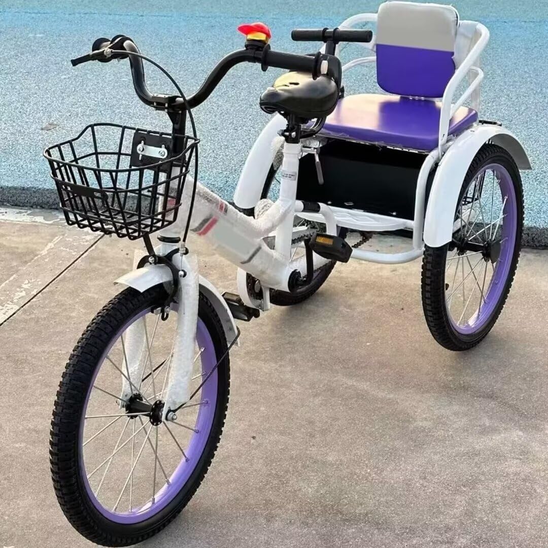 Toddler Pedal tricycles for Age 2-10,Trike,Chain Bike,Tandem trikes with Rear seat,Kids tricycles with Single Brake,3 Wheelers,Spoke Wheel (Purple 18 in)