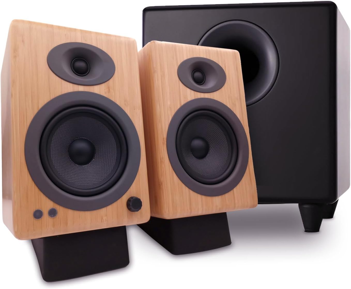 Audioengine A5 Bamboo Wireless Bookshelf Speakers with S8 Subwoofer and DS2 Stands