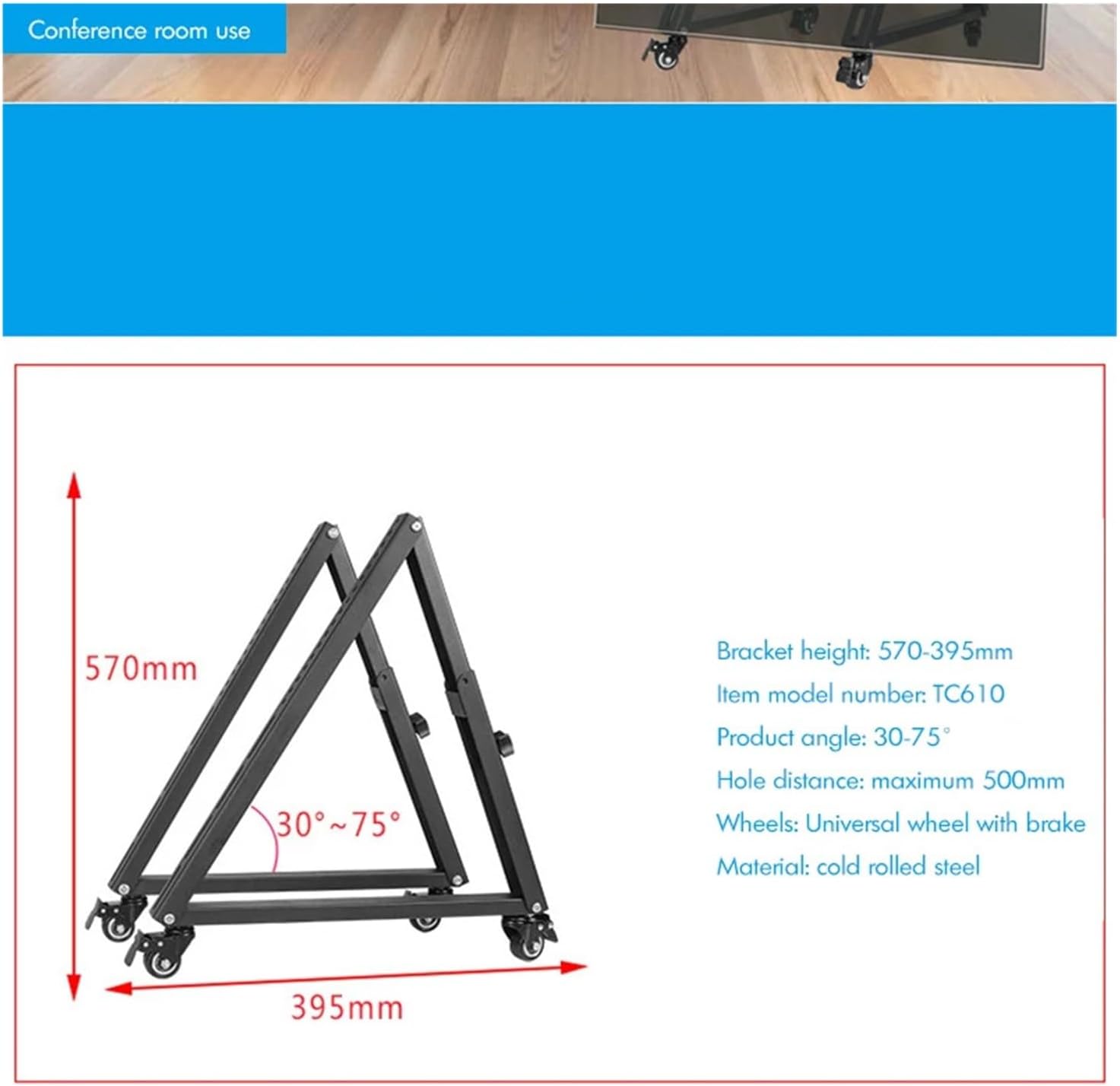 1 Pair Rolling TV Stand, Mobile TV Stand with Wheels, Suitable for 32-55 Inch LED, LCD, Flat and Curved TV, Angle Adjustable TV Cart