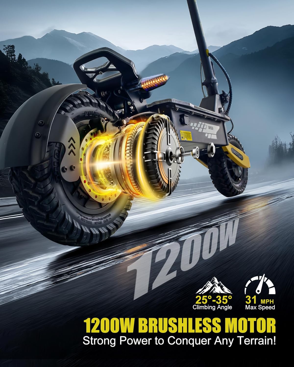 Off Road Electric Scooter for Adults, 1200W/2400W Motor E Scooter, Up to 31/40 MPH Top Speed & 20/43 Miles Long Range, 11