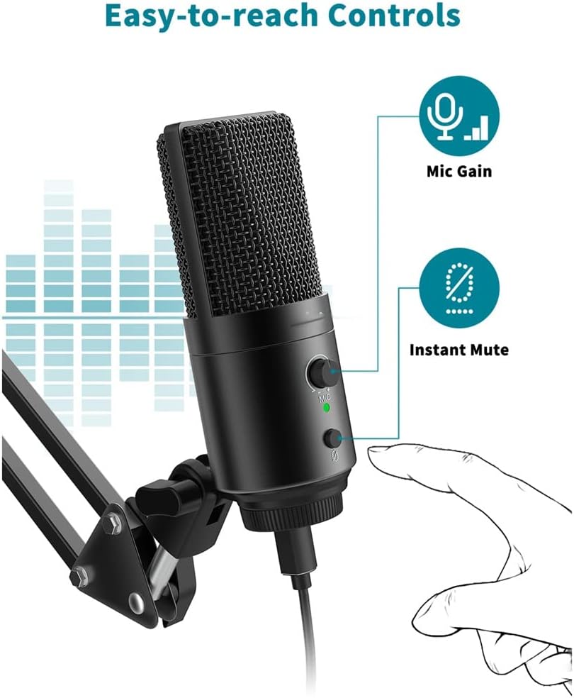 Game Streaming Microphone Kit is Suitable for Pc Computer, Boom Mute Button and Gain, Podcast Recording Studio Microphone,