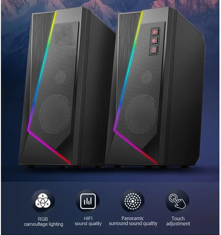 3.5mm Stereo Surround Music RGB Speakers Sound Bar for Computer 2.0 PC Home Notebook TV Loudspeakers