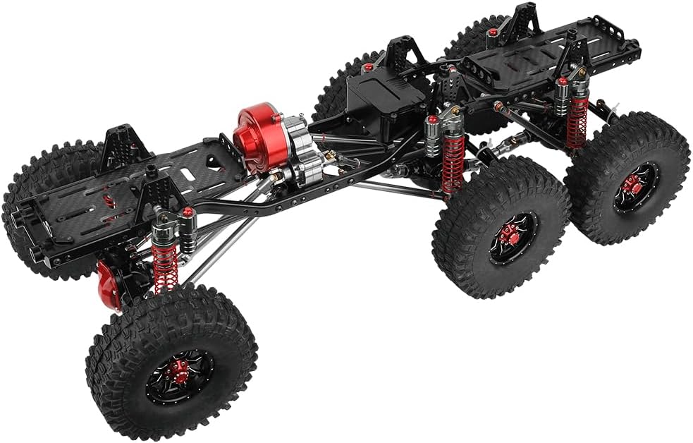 Metal Upgraded 6x6 RC Car Chassis Frame with 2 Front Steering Axles and Middle Axle Transmission 2 Battery Trays DIY for Axial SCX10 1/10 RC Crawler Car Parts (with Wheels)