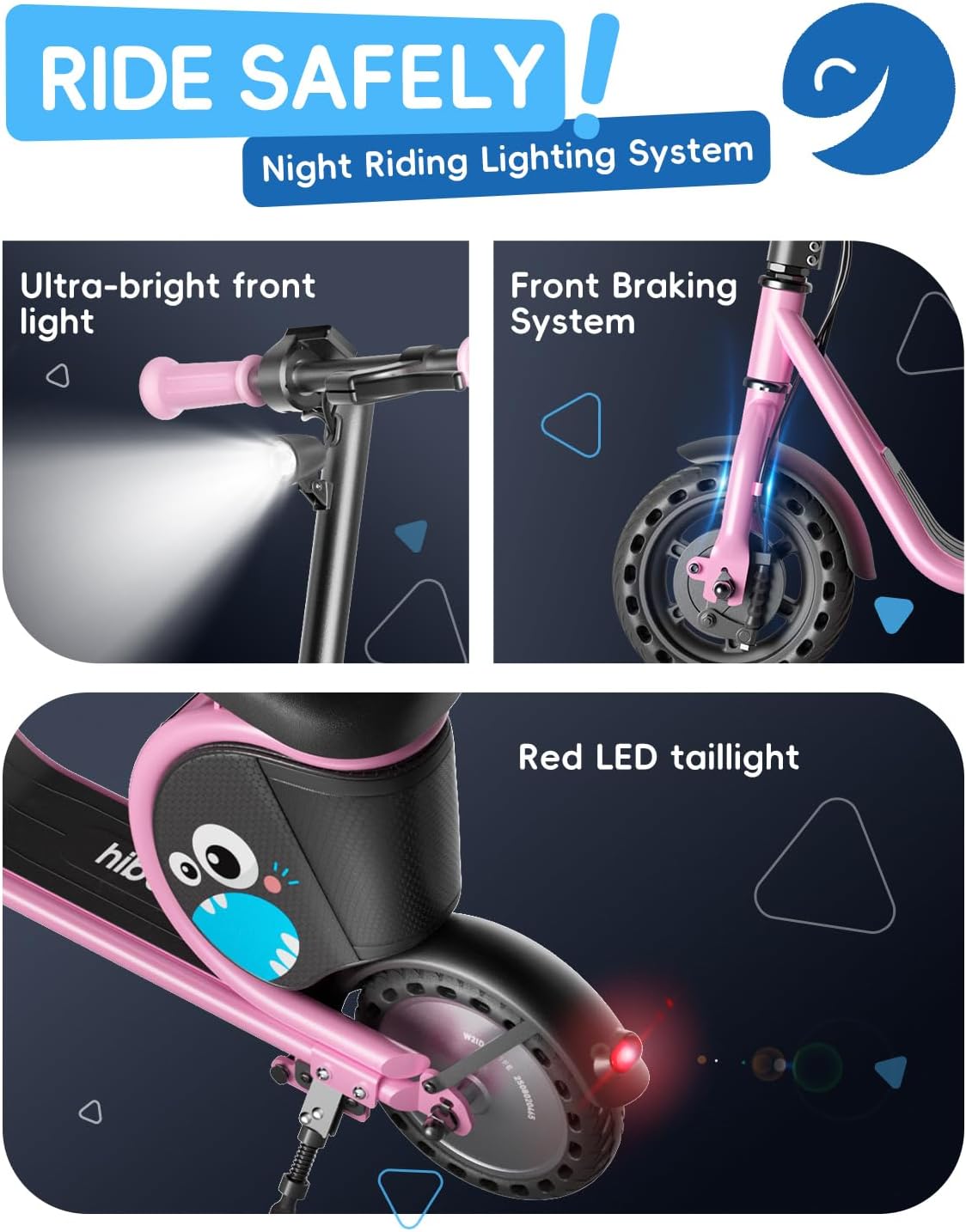 Hiboy JoyHaul Electric Scooter for Kids, Ages 4-10 – LED Neon Lights, 100W Brushless Motor, 56.16Wh Battery, Under-Seat Storage & Safety Brake