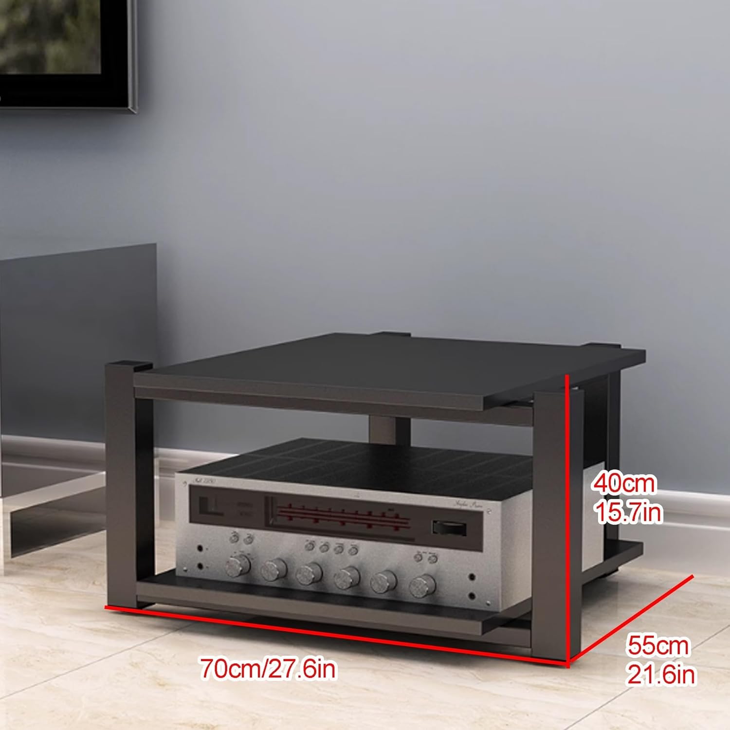 Audio-Video Shelving Stereo Rack AV Media Stand with Open Storage Wooden CD Rack & Stereo Component Organizer for Recording Room Solid Construction(Natural