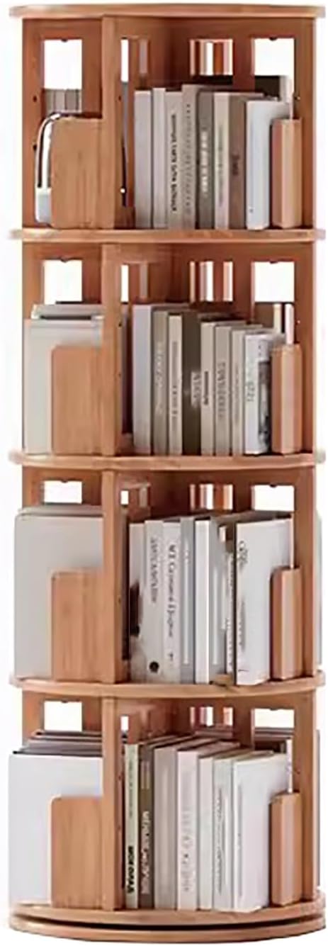 Revolving Bookcase, 360° Rotating Bookshelf, Bookshelf with Storage, Corner Book Shelves with Baffle, for Home Living Room Study Office(Wood,51.1in/130cm)