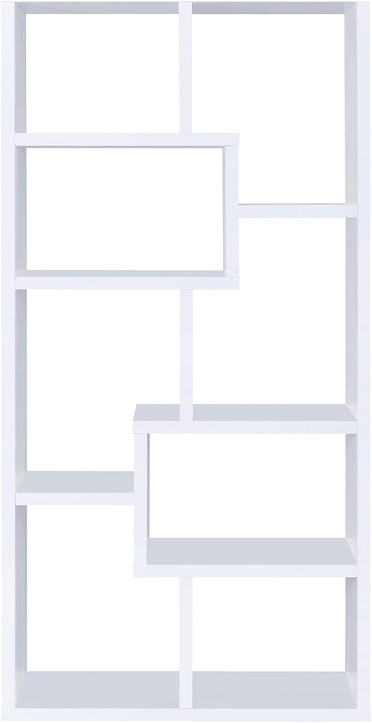 Transitional White 8-Shelf Standard Open Back Geometric Wood Bookcase